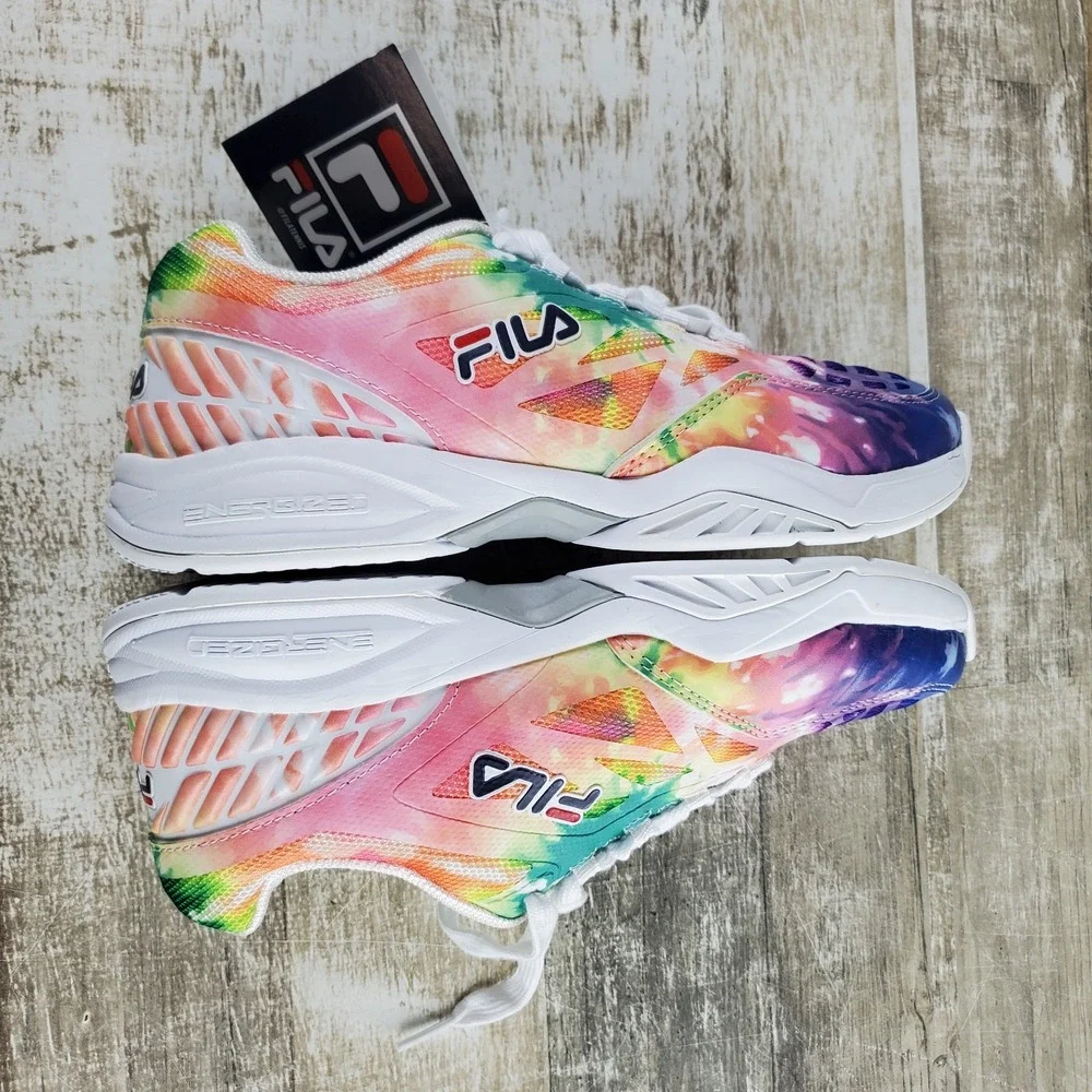 Fila Axilus Kids Girls Tennis Shoe Sz 7 Athletic Multi Tie Dye Round Toe Lace Up